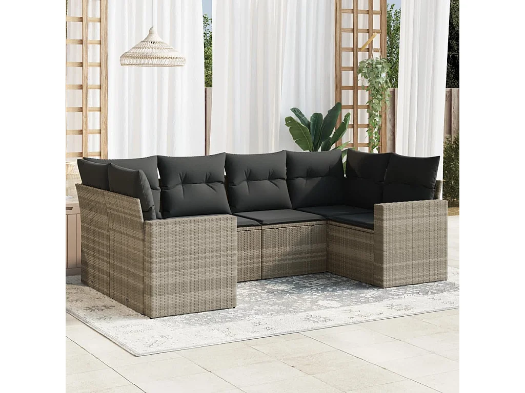Salon de jardin 6 pcs avec coussins gris clair résine tressée