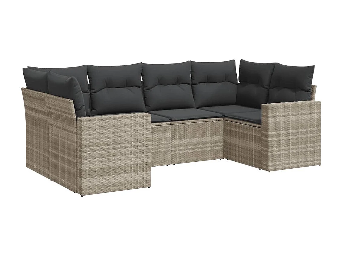 Salon de jardin 6 pcs avec coussins gris clair résine tressée