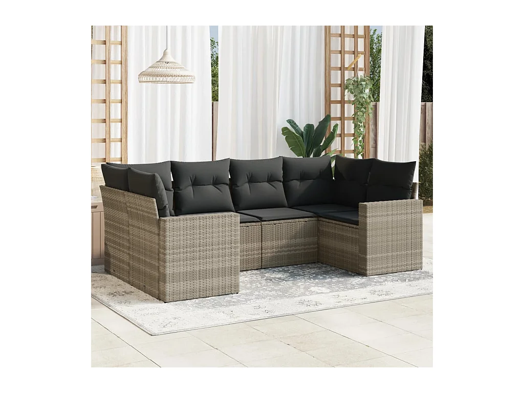 Salon de jardin 6 pcs avec coussins gris clair résine tressée