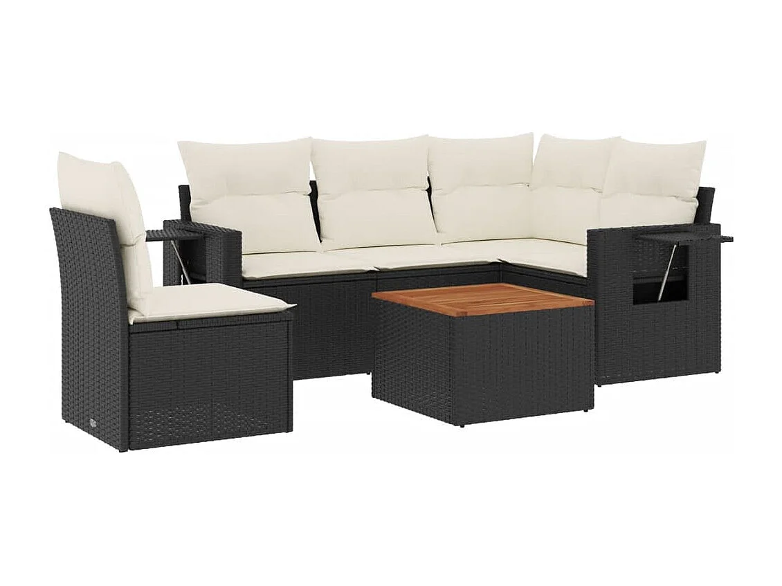 peças de móveis de jardim com almofadas de resina tecida preta