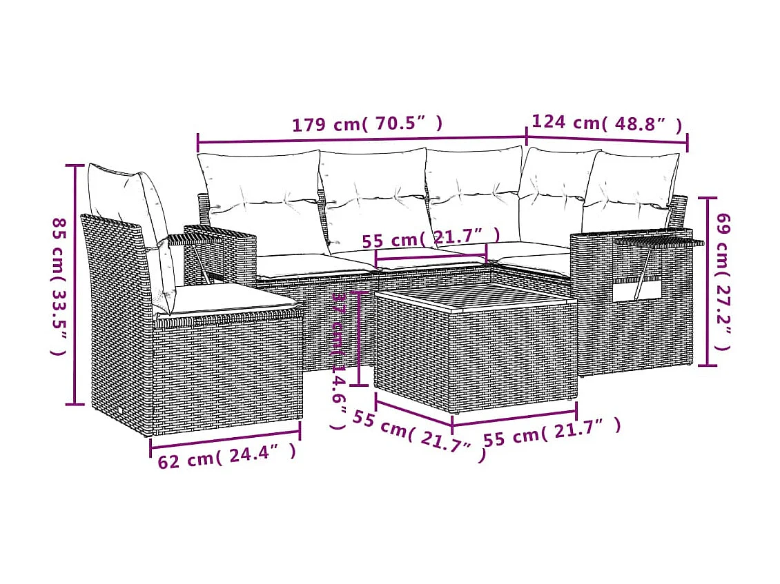 Stück Gartenmöbel mit schwarzen geflochtenen Harzkissen