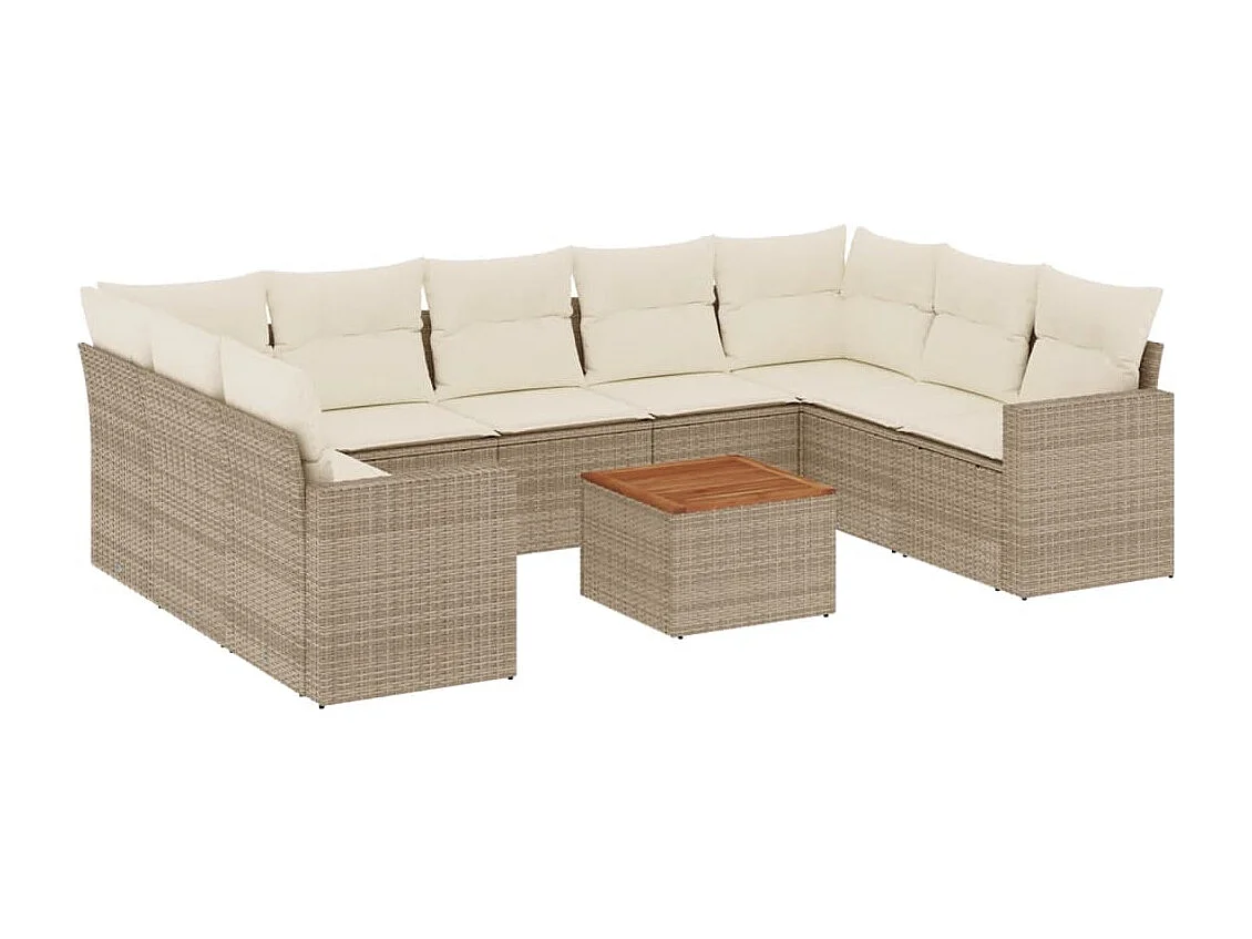Salon de jardin avec coussins 10 pcs beige résine tressée