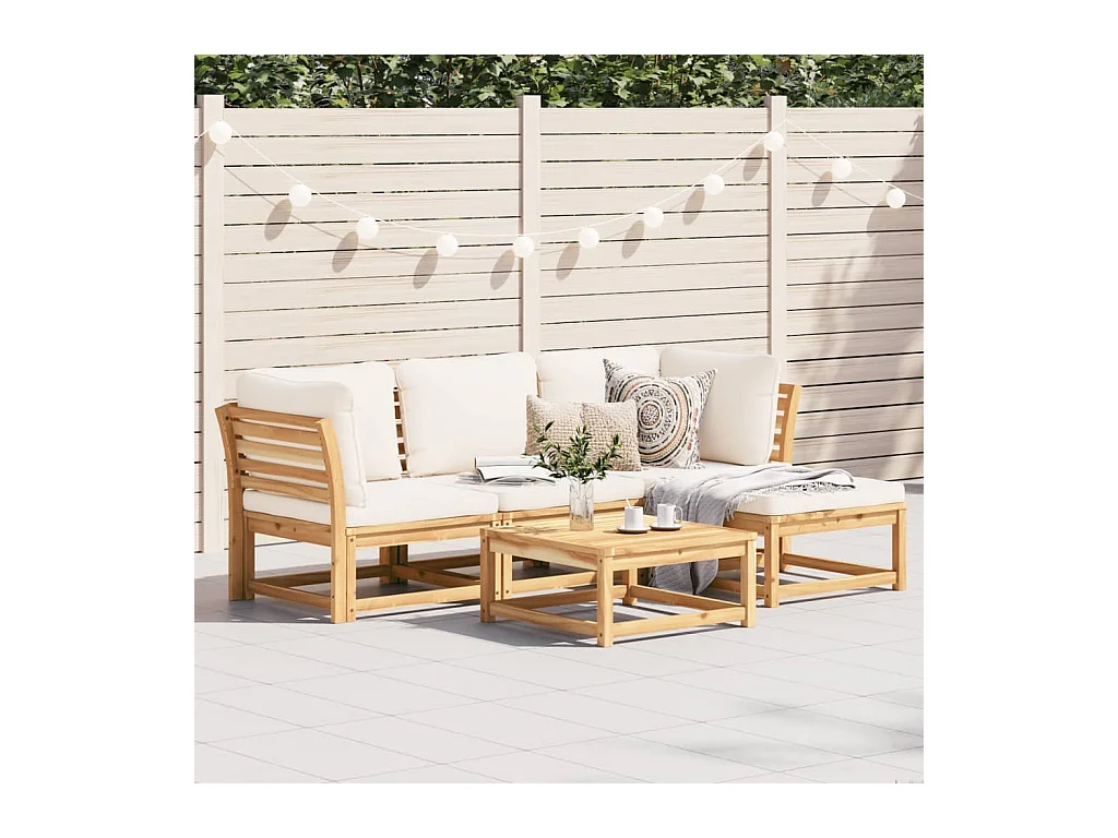 Salon de jardin avec coussins 5 pcs Bois d'acacia solide