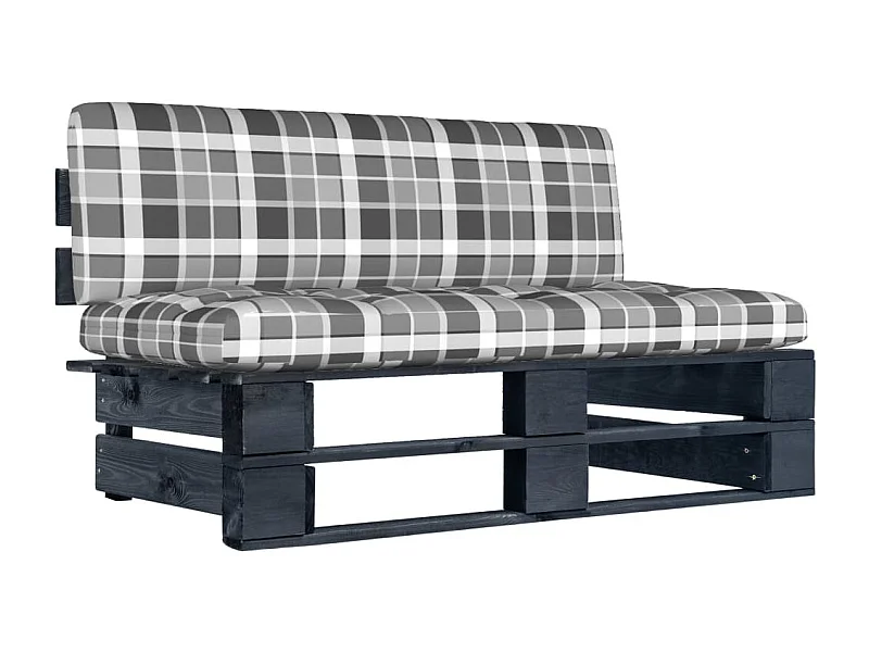 Sofá central de jardín negro con palet de madera de pino impregnada