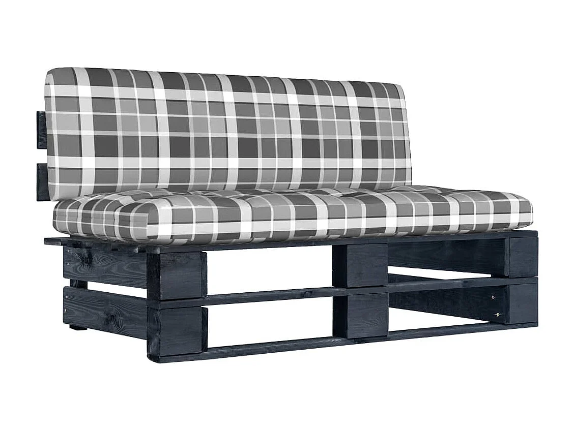 Sofá central de jardín negro con palet de madera de pino impregnada