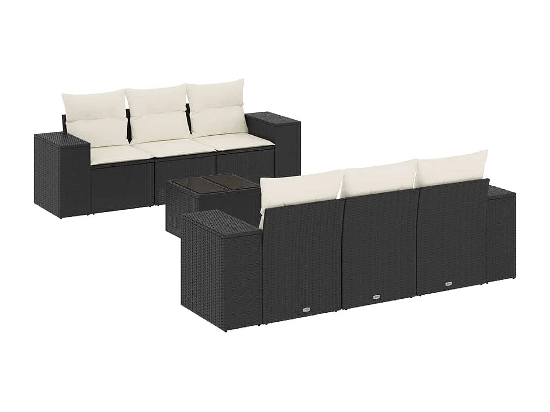 Salon de jardin 7 pcs avec coussins noir résine tressée