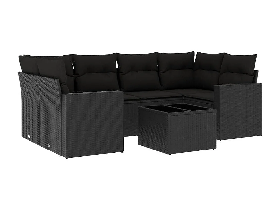 Salon de jardin 7 pcs avec coussins noir résine tressée