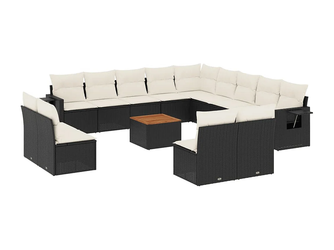 Mobili da giardino con cuscini 14 pezzi in resina intrecciata nera