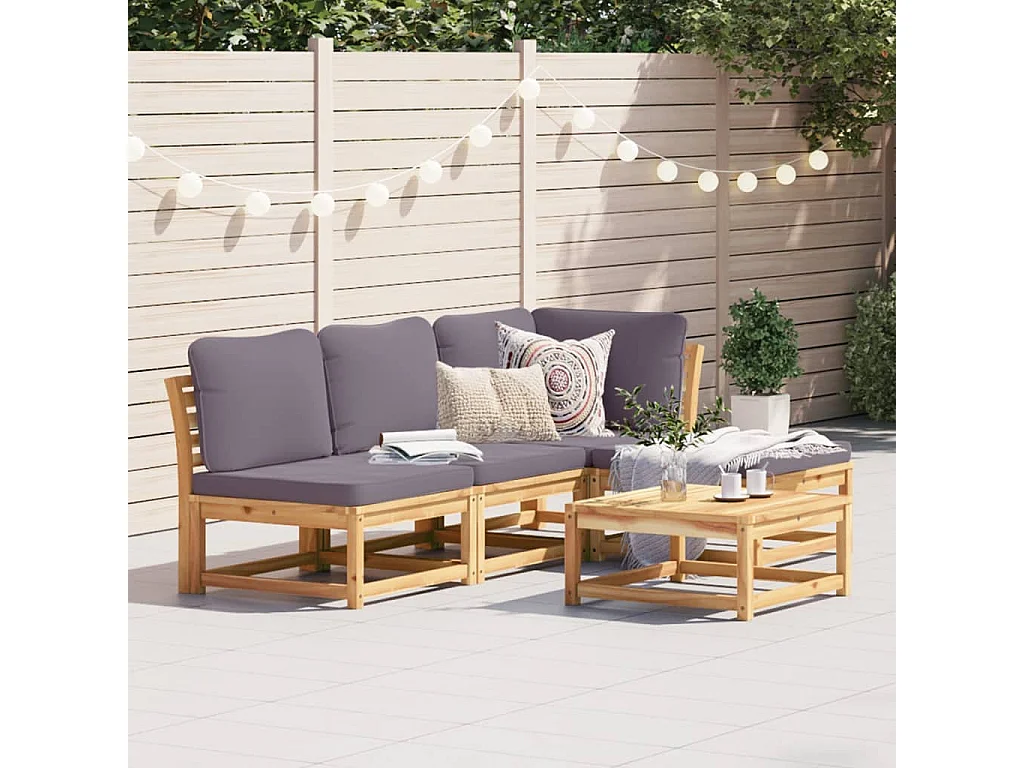 Salon de jardin avec coussins 5 pcs Bois d'acacia solide