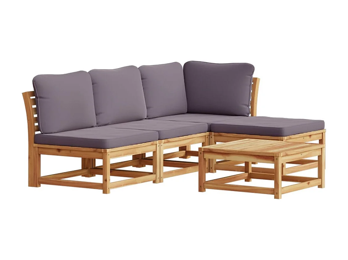 Salon de jardin avec coussins 5 pcs Bois d'acacia solide