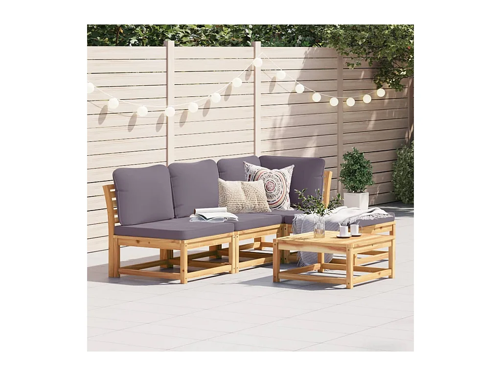 Salon de jardin avec coussins 5 pcs Bois d'acacia solide