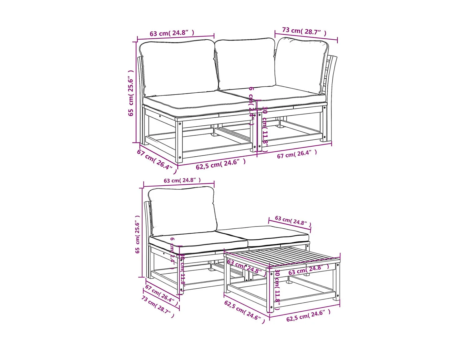Salon de jardin avec coussins 5 pcs Bois d'acacia solide