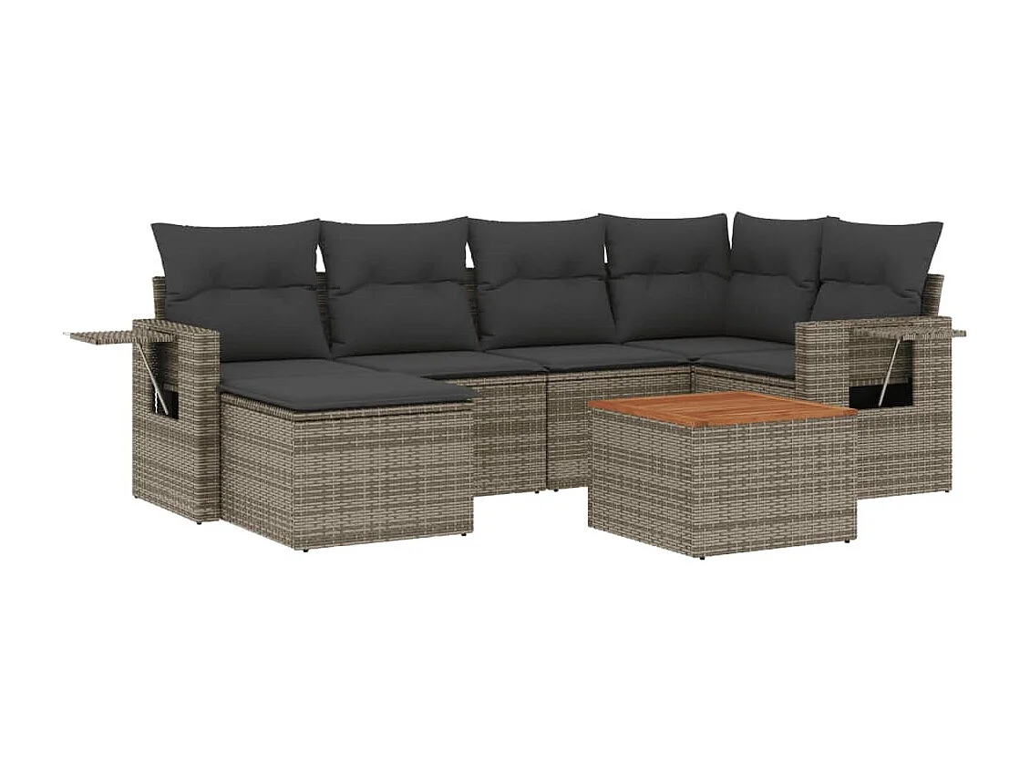 Salon de jardin avec coussins 7 pcs gris résine tressée