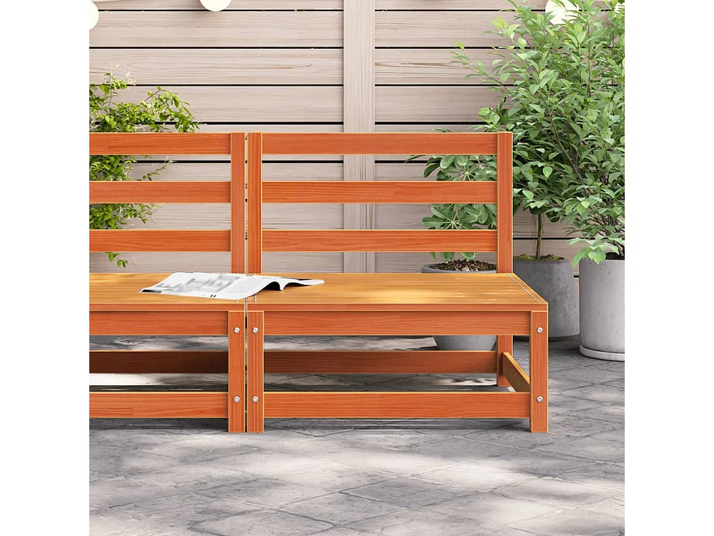 Gartensofa ohne Armlehnen, braunes Wachs, massives Kiefernholz