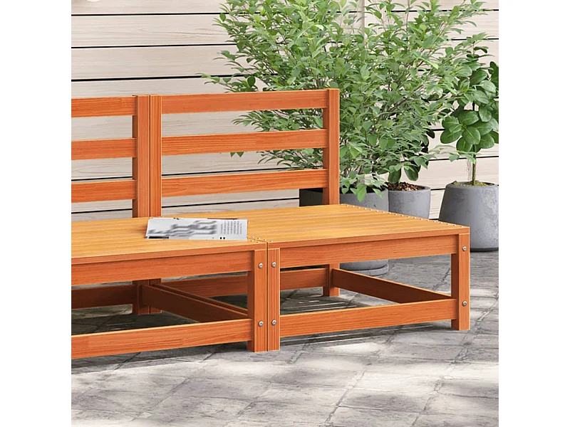 Gartensofa ohne Armlehnen, braunes Wachs, massives Kiefernholz