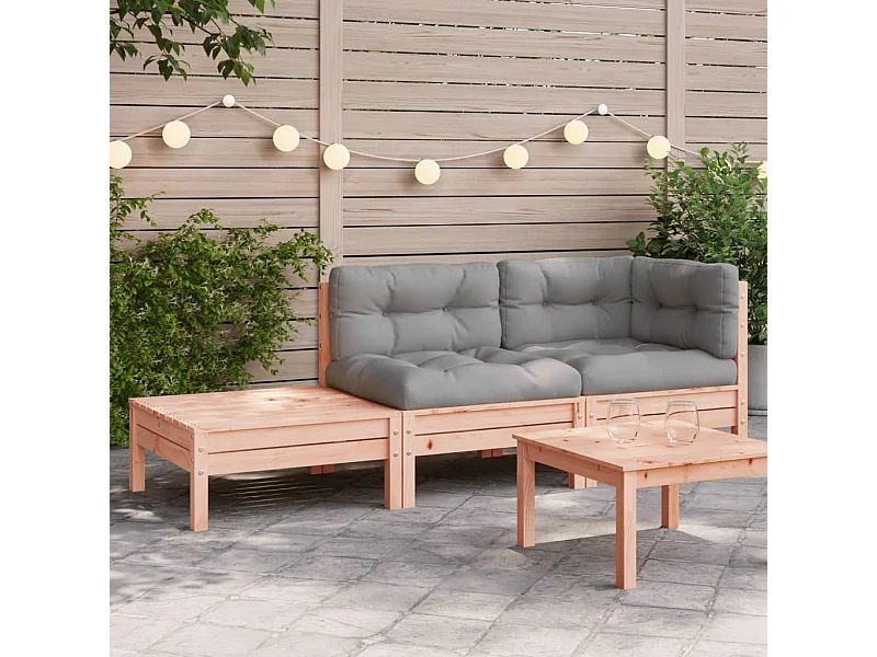 Gartensofa und Fußhockerkissen aus Douglasie-Massivholz