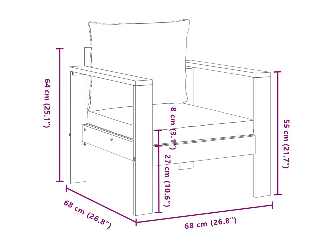 Chaise de jardin avec coussins bois massif d'acacia