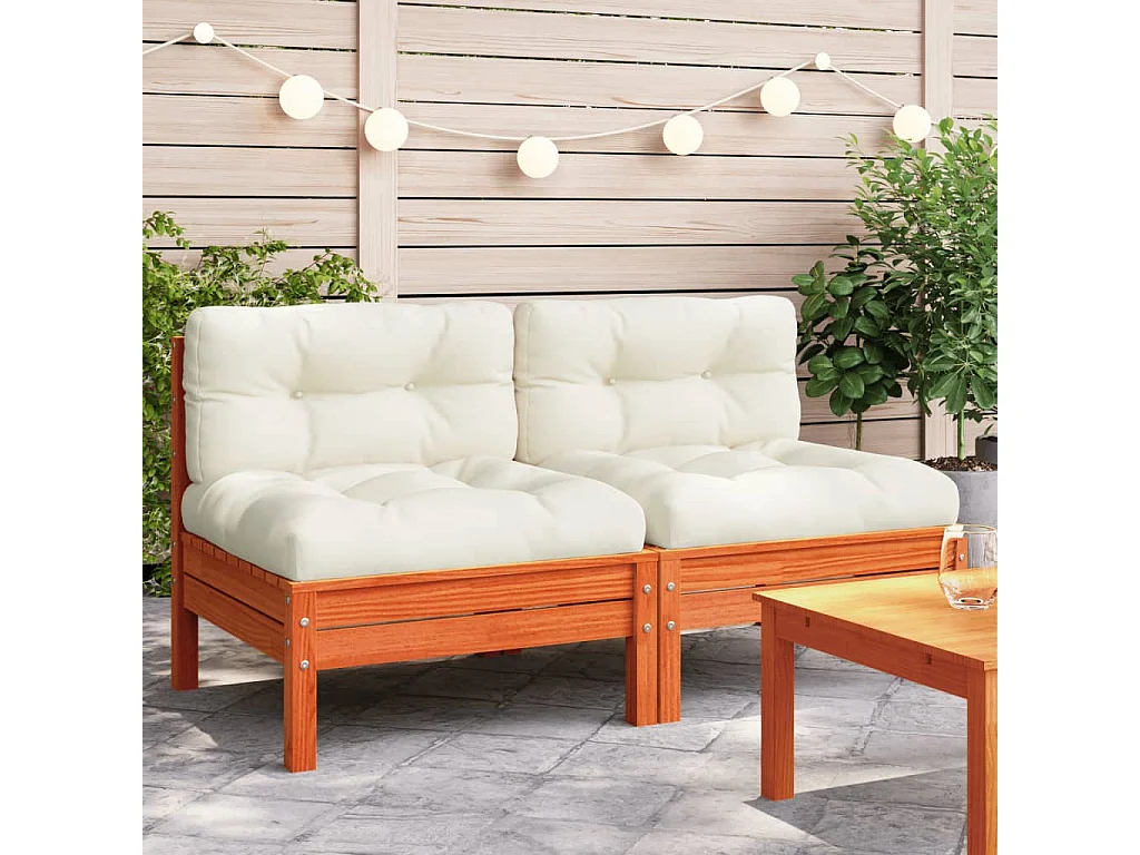 Gartensofa ohne Armlehnen, Kissen 2 Stück, massives Kiefernholz