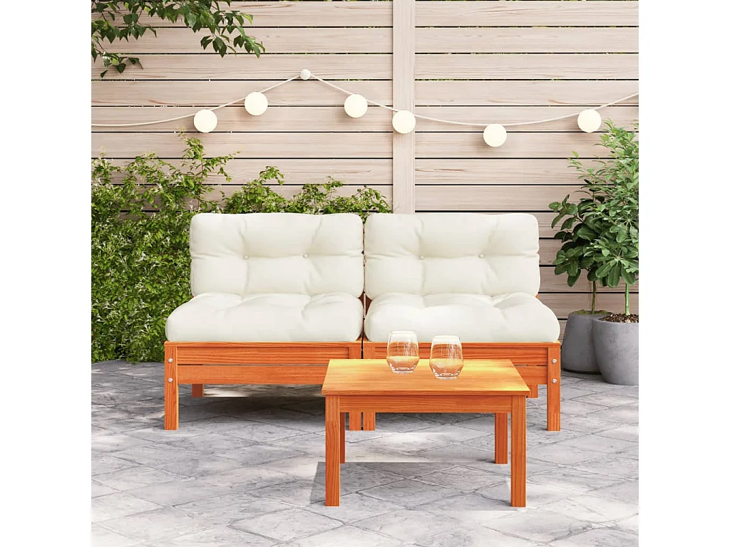 Gartensofa ohne Armlehnen, Kissen 2 Stück, massives Kiefernholz