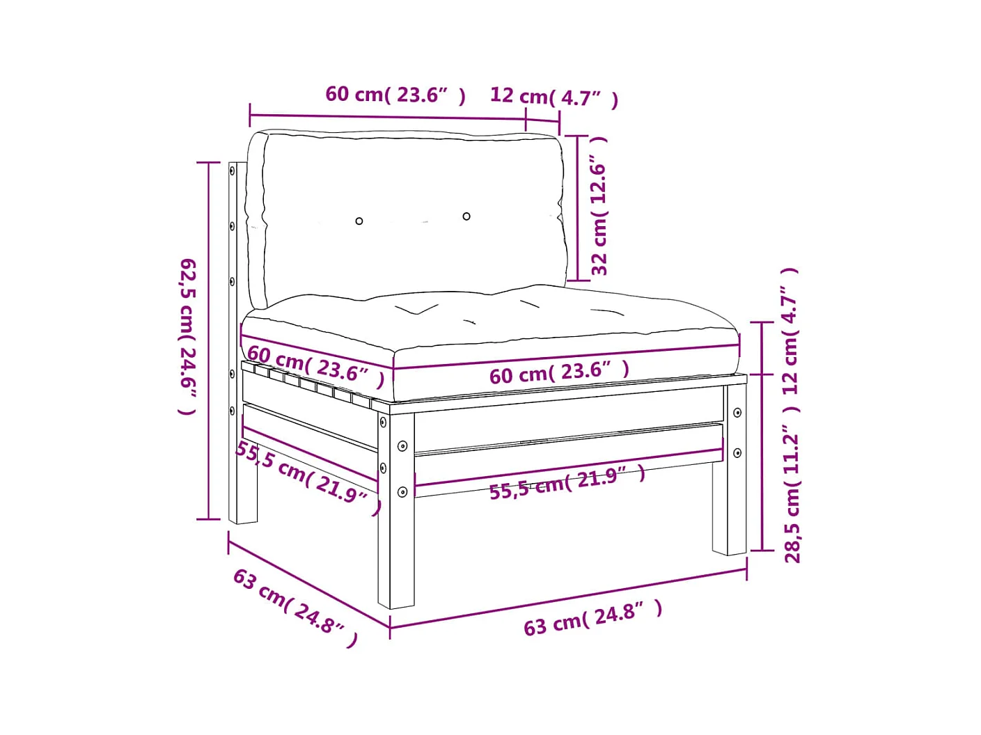 Canapé de jardin sans accoudoirs coussins 2 pcs bois massif pin