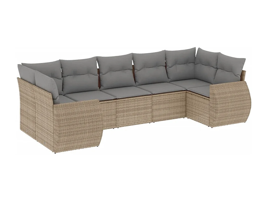 Mobile da giardino con cuscini 7 pz in resina intrecciata beige