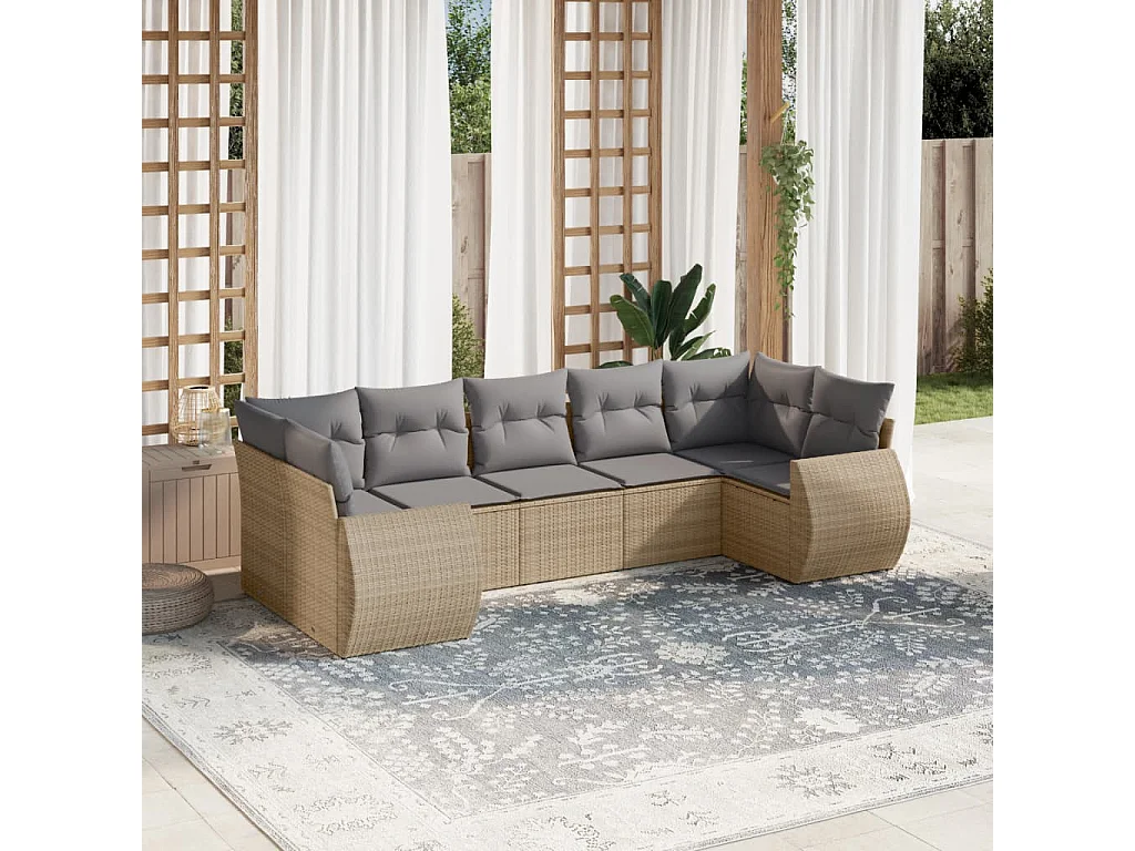 Salon de jardin avec coussins 7 pcs beige résine tressée