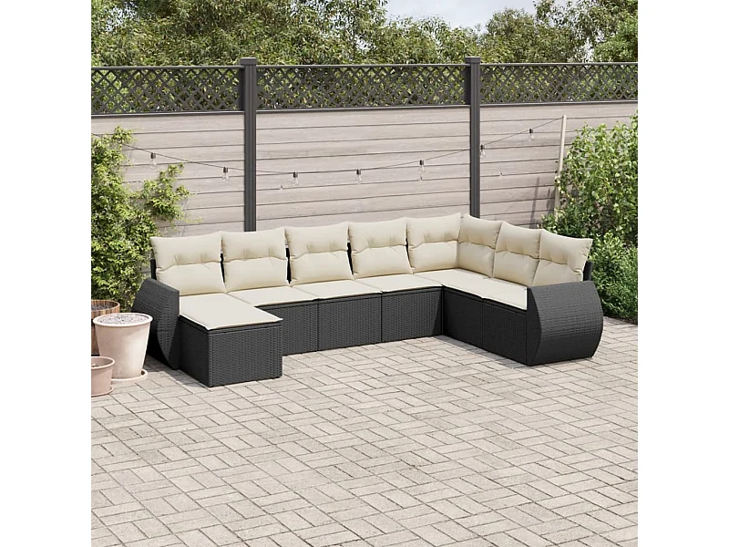 Salon de jardin 8 pcs avec coussins noir résine tressée