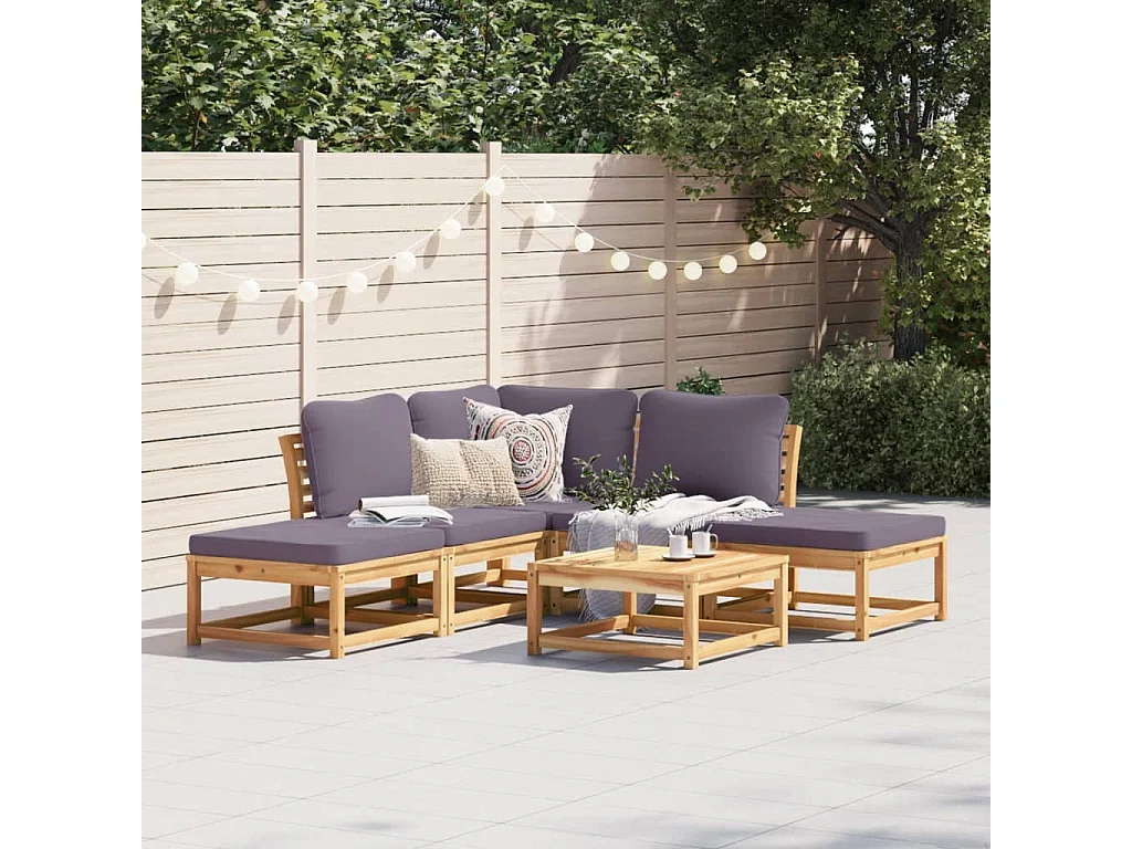 Salon de jardin 6 pcs avec coussins bois d'acacia solide