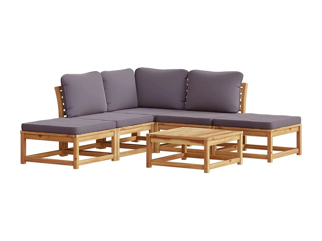 Salon de jardin 6 pcs avec coussins bois d'acacia solide