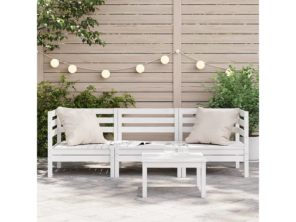 Sofá de jardim branco de 3 lugares em madeira maciça de pinho