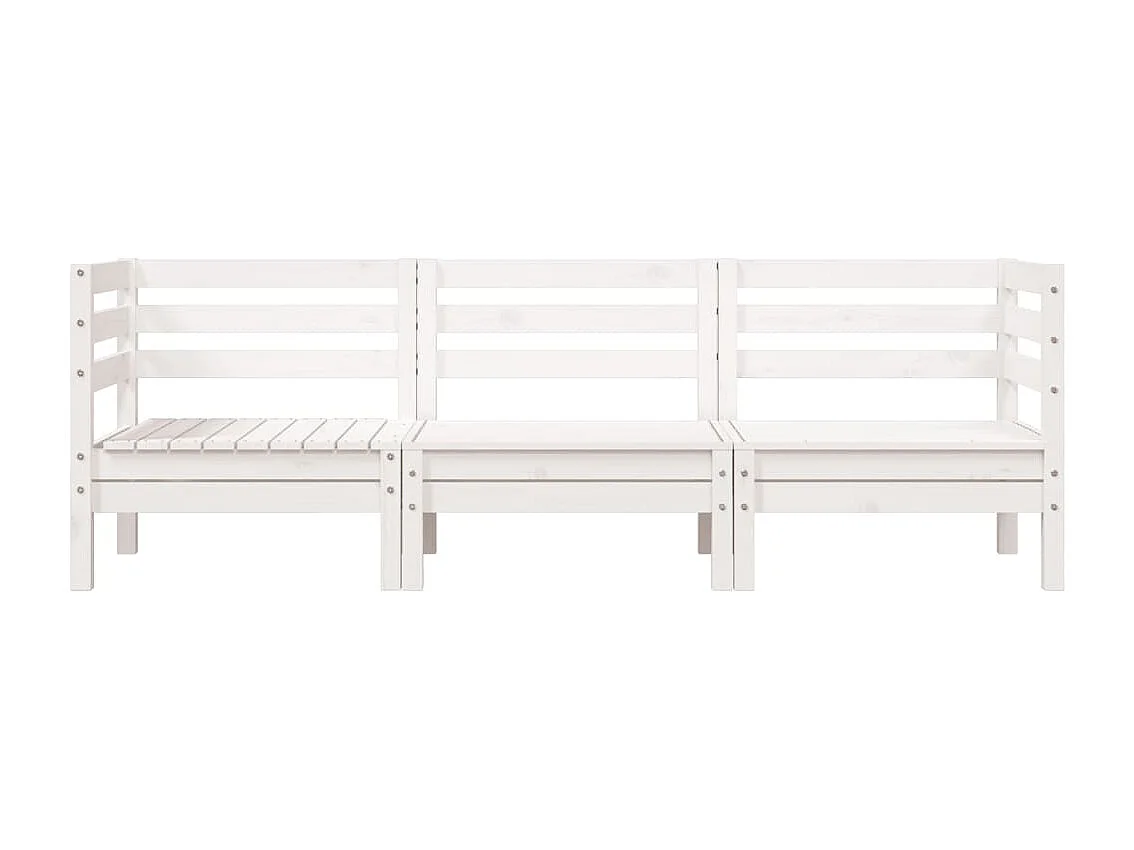 Sofá de jardim branco de 3 lugares em madeira maciça de pinho