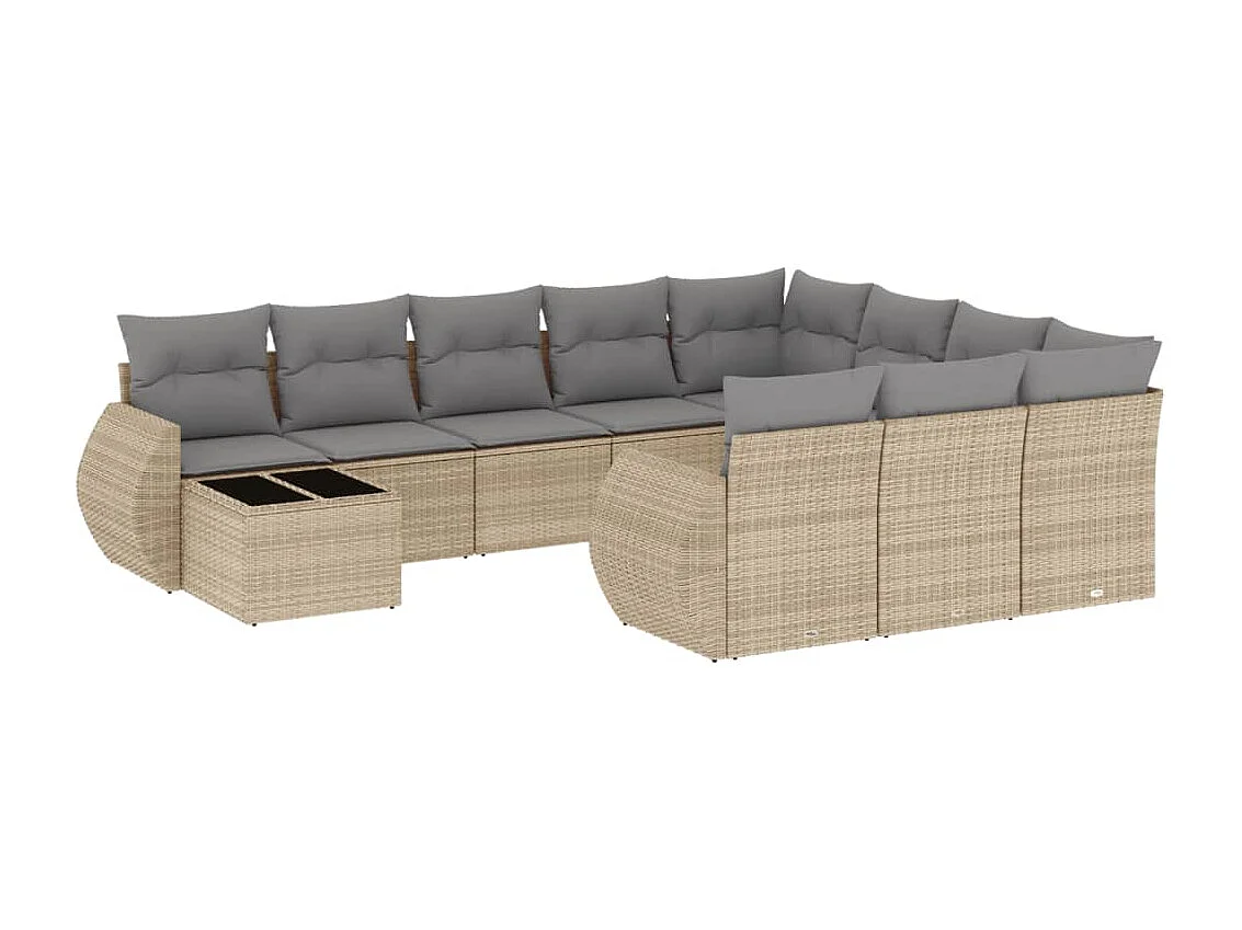 Salon de jardin 11 pcs avec coussins beige résine tressée