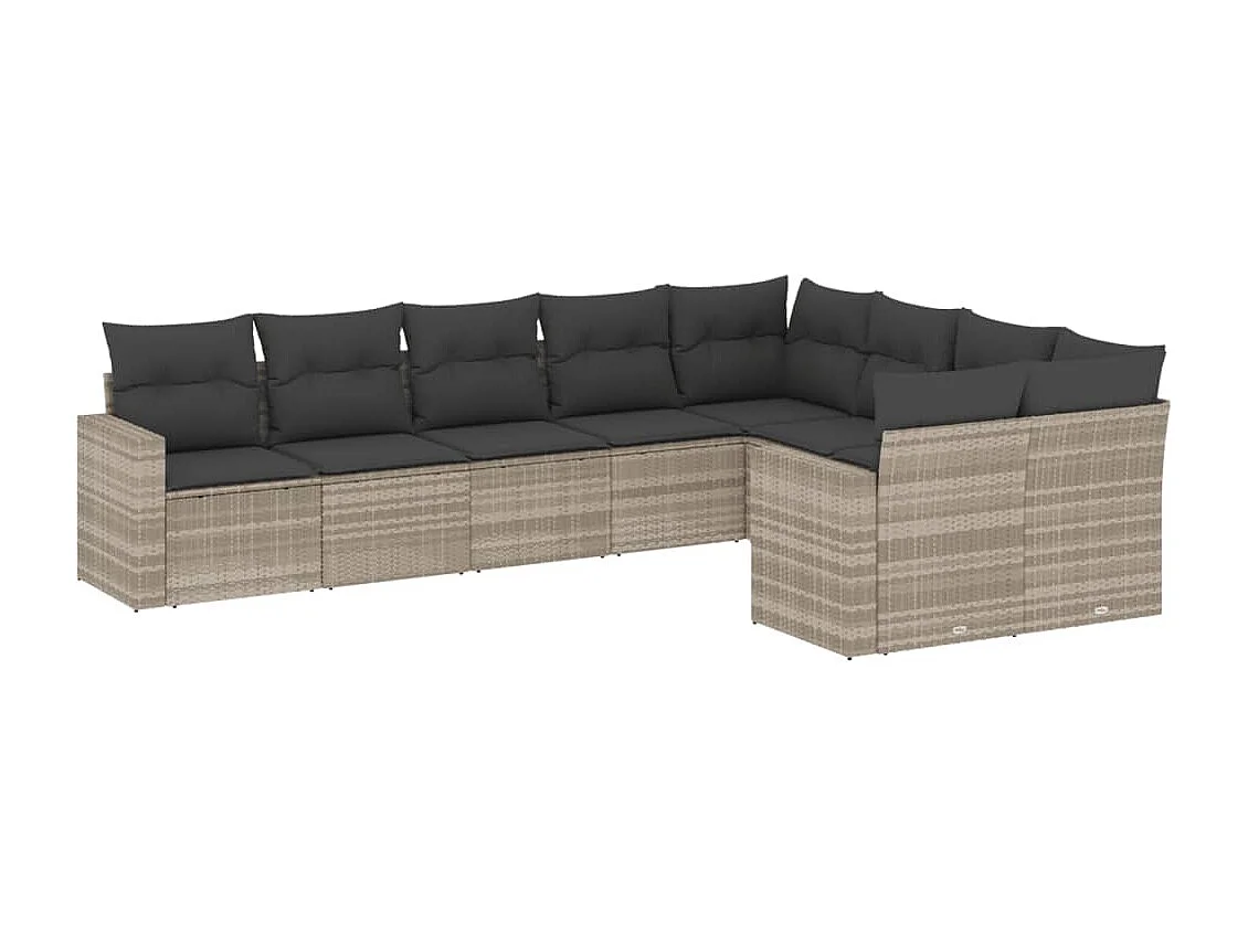 9-delige tuinmeubelen met lichtgrijze geweven harskussens