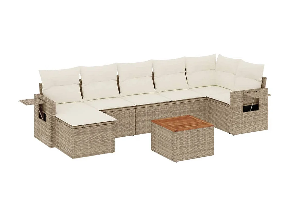 Mobile da giardino con cuscini 8 pz in resina intrecciata beige