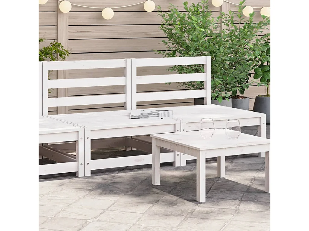 Gartensofas ohne Armlehnen, 2 Stück, weißes, massives Kiefernholz