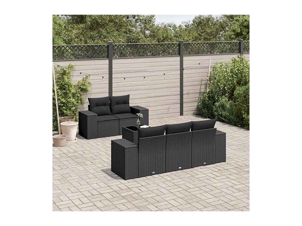 Salon de jardin 6 pcs avec coussins noir résine tressée