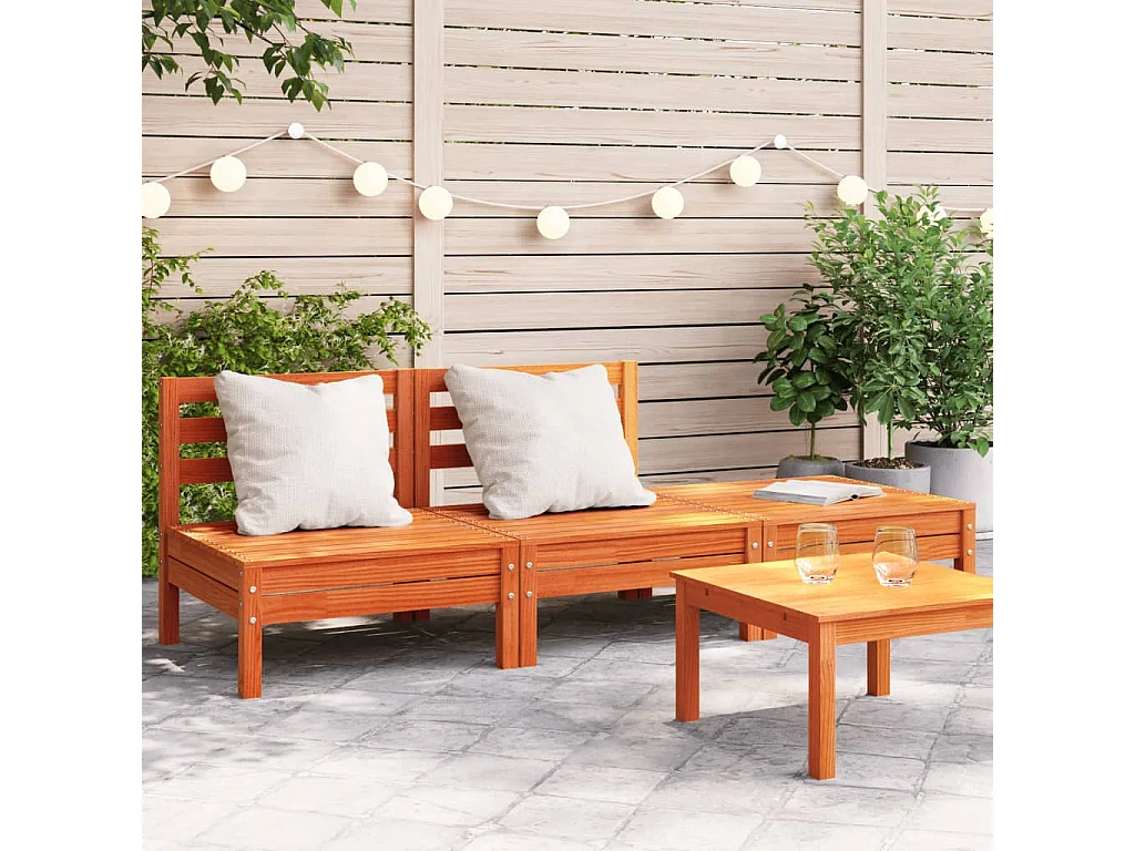 Divano da giardino a 3 posti in legno massello di pino cerato marrone