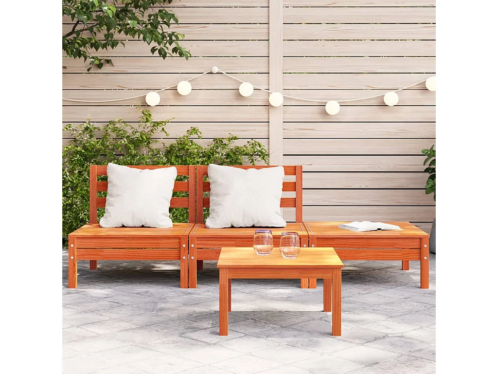 Divano da giardino a 3 posti in legno massello di pino cerato marrone