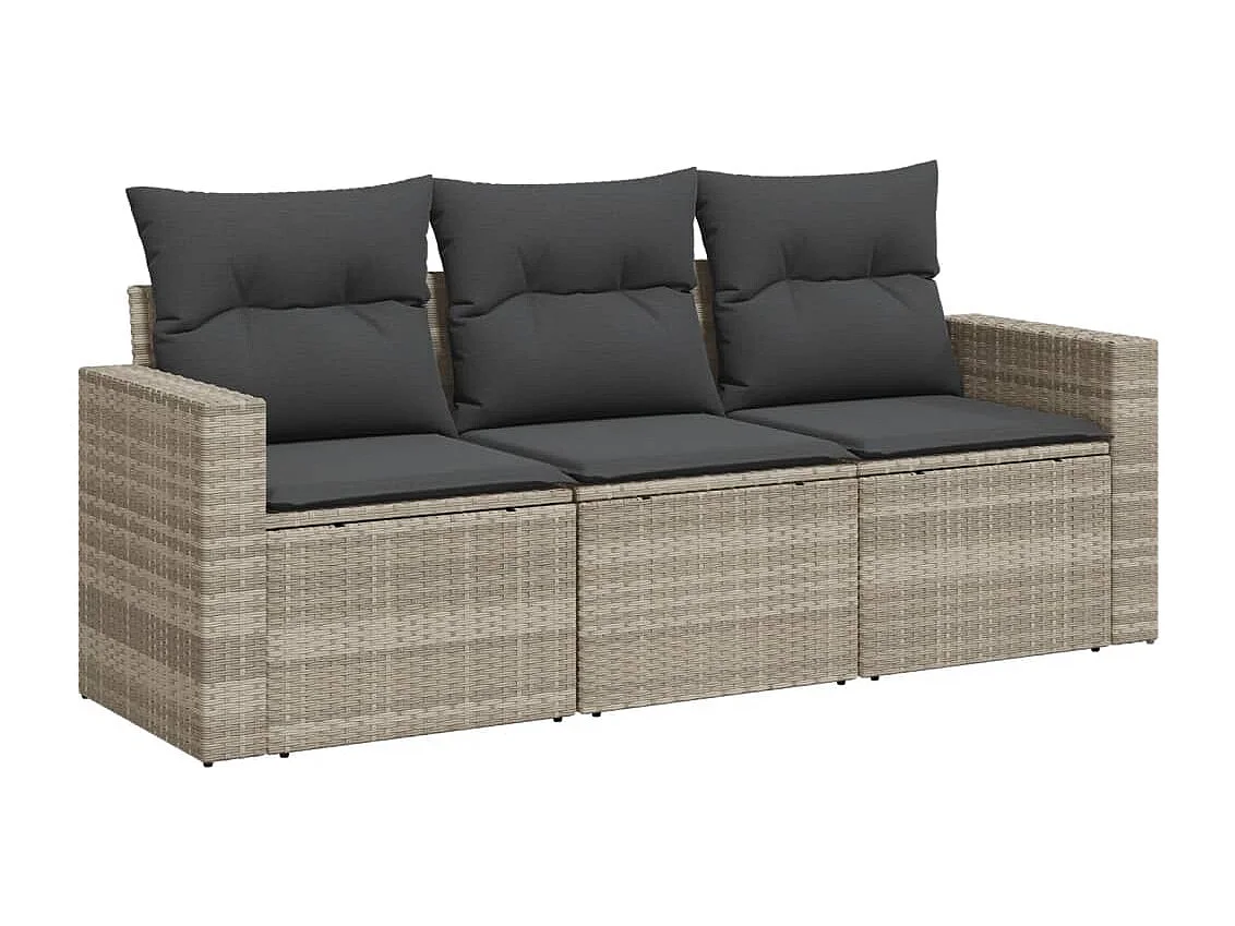 Mobile da giardino con cuscini 3 pezzi in resina intrecciata grigio chiaro