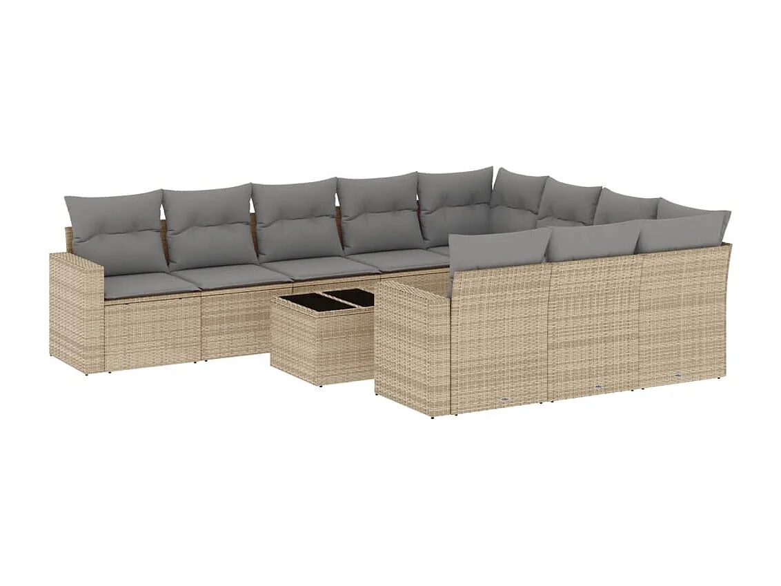 Mobili da giardino 11 pezzi con cuscini in resina intrecciata beige