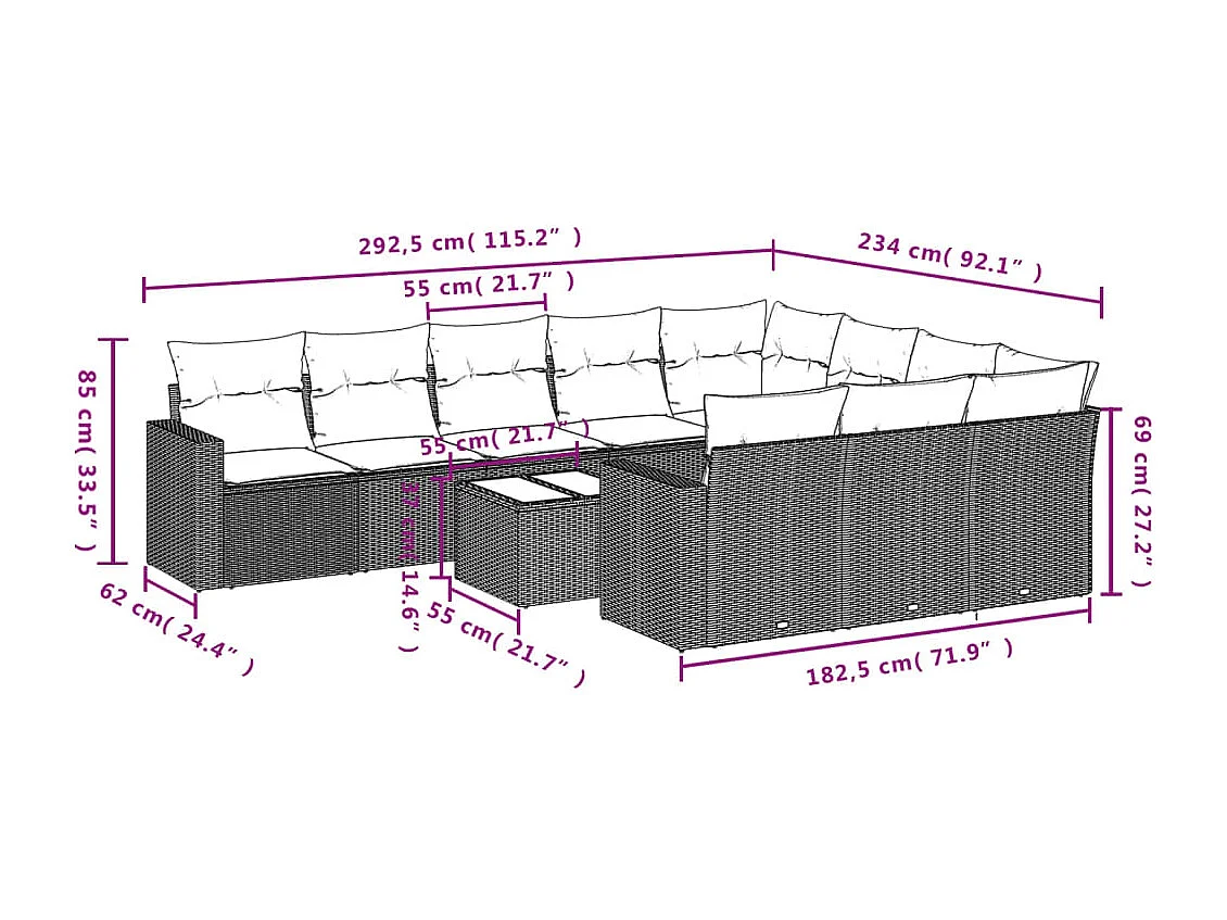 Mobili da giardino 11 pezzi con cuscini in resina intrecciata beige