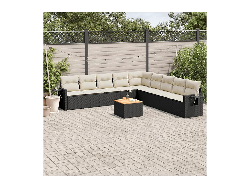 Salon de jardin 10 pcs avec coussins noir résine tressée