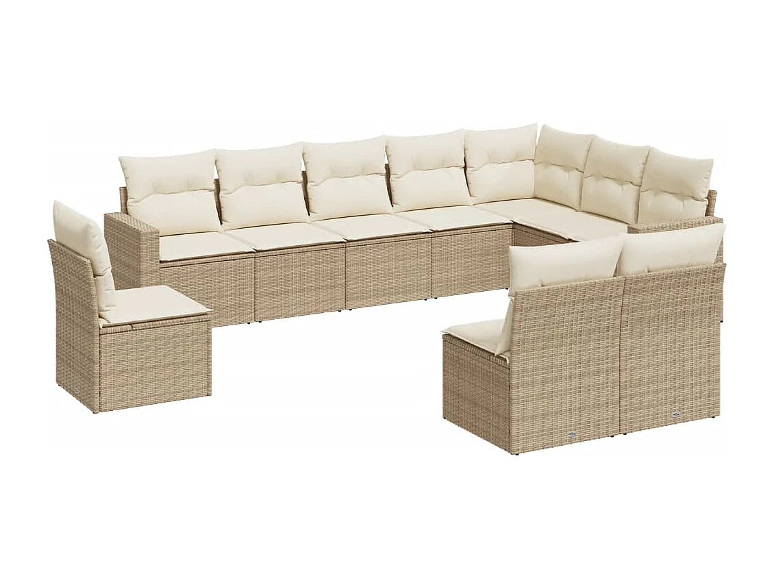 Salon de jardin avec coussins 10 pcs beige résine tressée