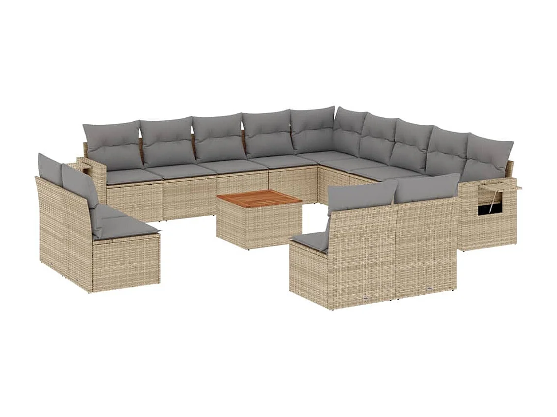 Salon de jardin avec coussins 14 pcs beige résine tressée