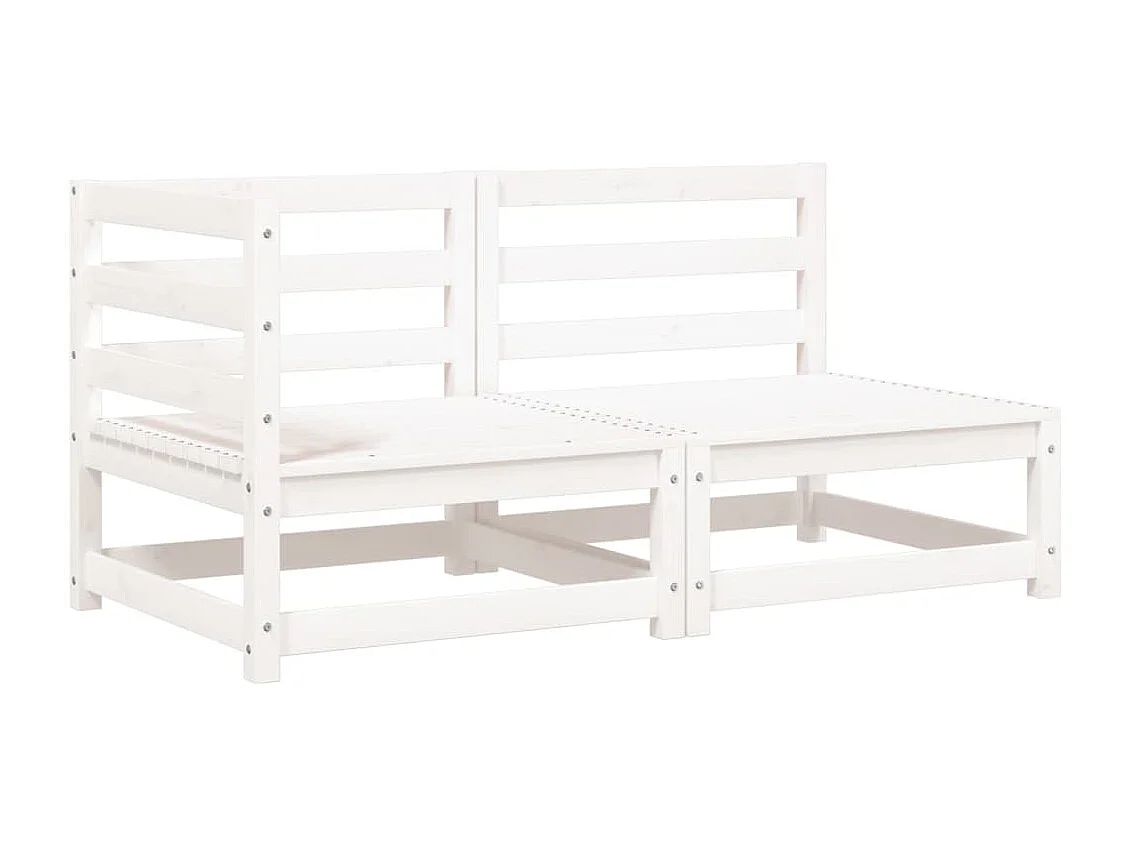 Canapé de jardin et coussins 2 places blanc bois de pin massif