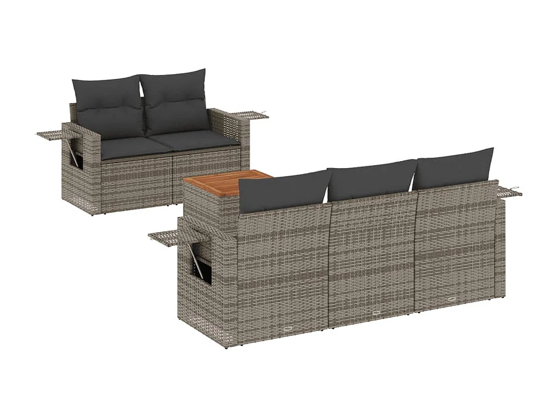 Salon de jardin 6 pcs avec coussins gris résine tressée