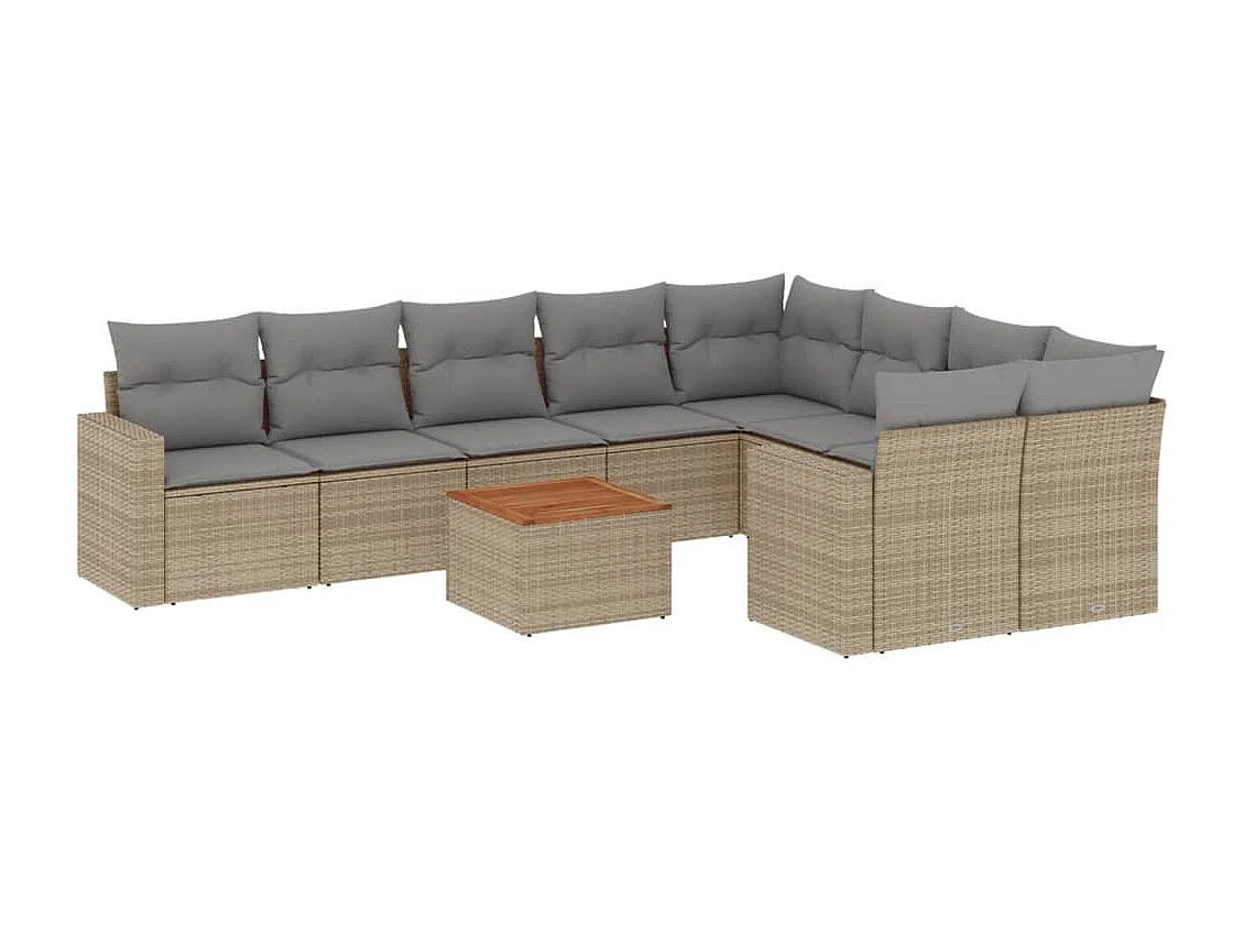 Gartenmöbel mit Kissen 10 Stück beige gewebtes Harz