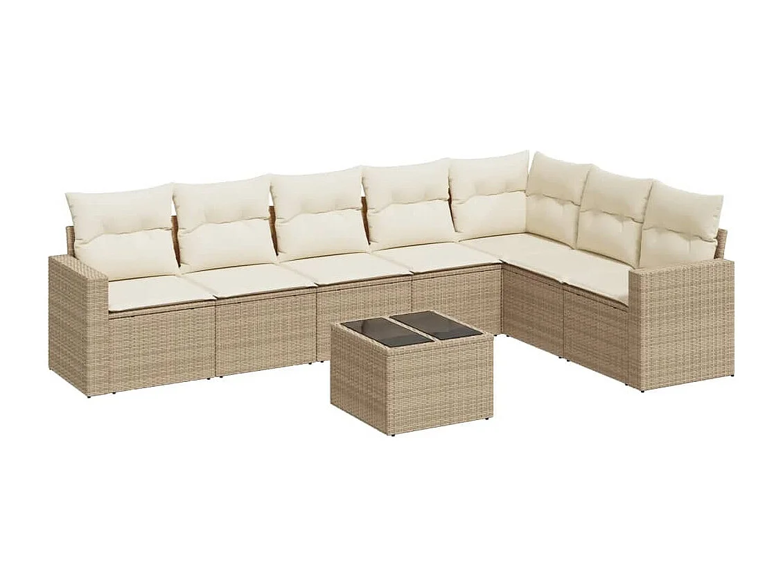 Gartenmöbel mit Kissen 8 Stück beige geflochtenes Harz