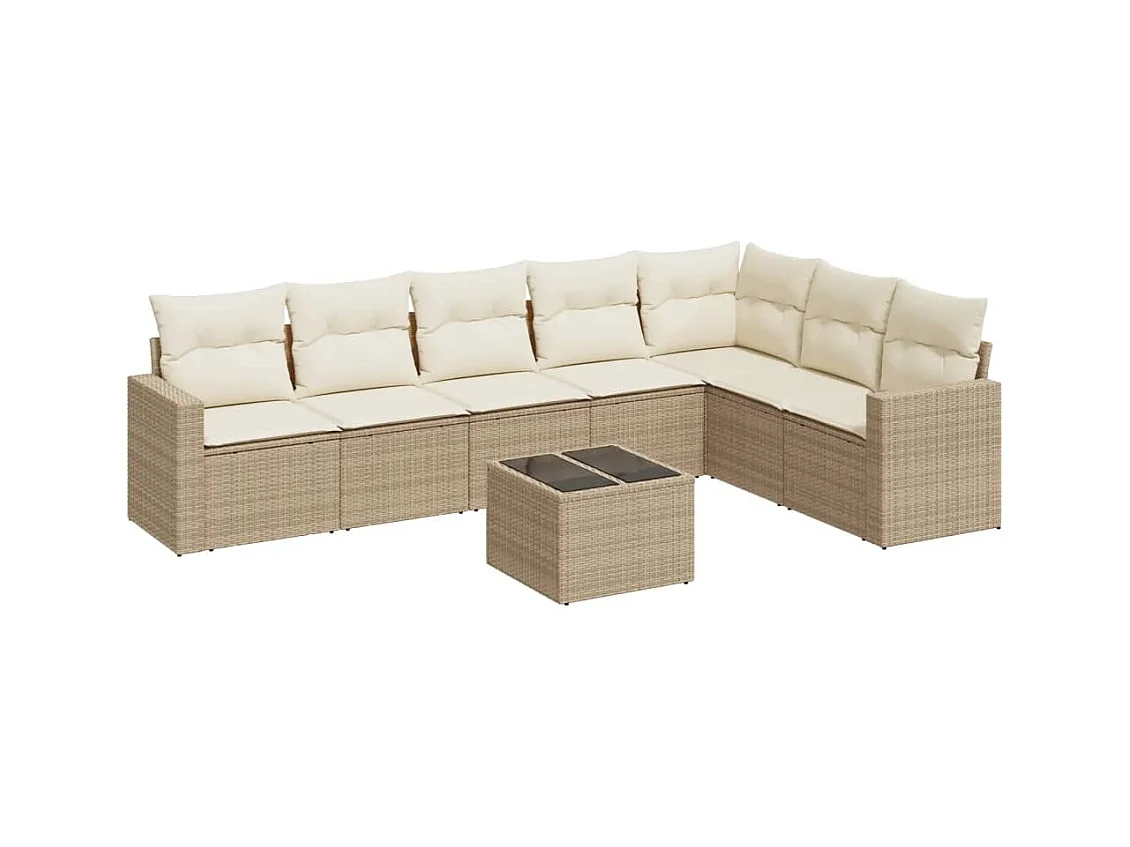 Gartenmöbel mit Kissen 8 Stück beige geflochtenes Harz
