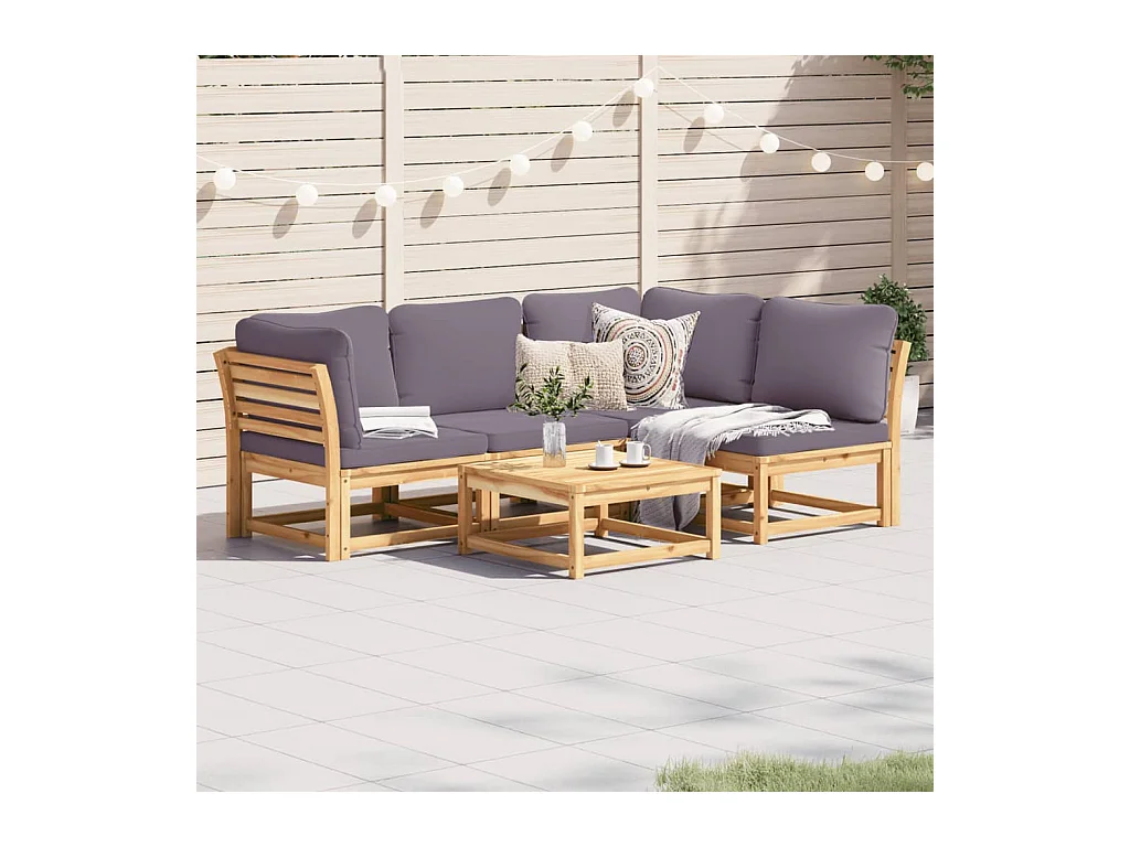 Salon de jardin avec coussins 5 pcs Bois d'acacia solide